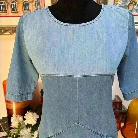 ASOS DENIM TWO-TONED LIGHT BLUE WASH SHIFT MINI CASUAL SUMMER DRESS SIZE 4 💙 - Picture 3 of 13